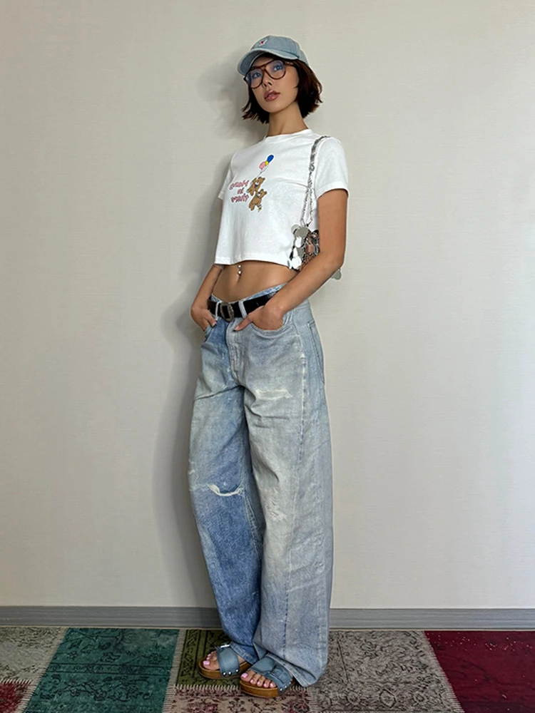 VanessaLab Private Server Is Super Easy To Wear, With Four Seasons Printed Ripped Jeans, Loose Wide Leg Long, And Floor