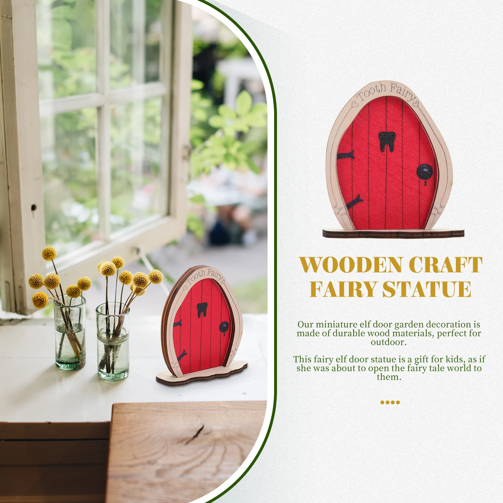 

2 Pcs Miniature Wood Fairy Door Decor Durable Stump Statue Craft Decoration Kids Gift Lively Appearance