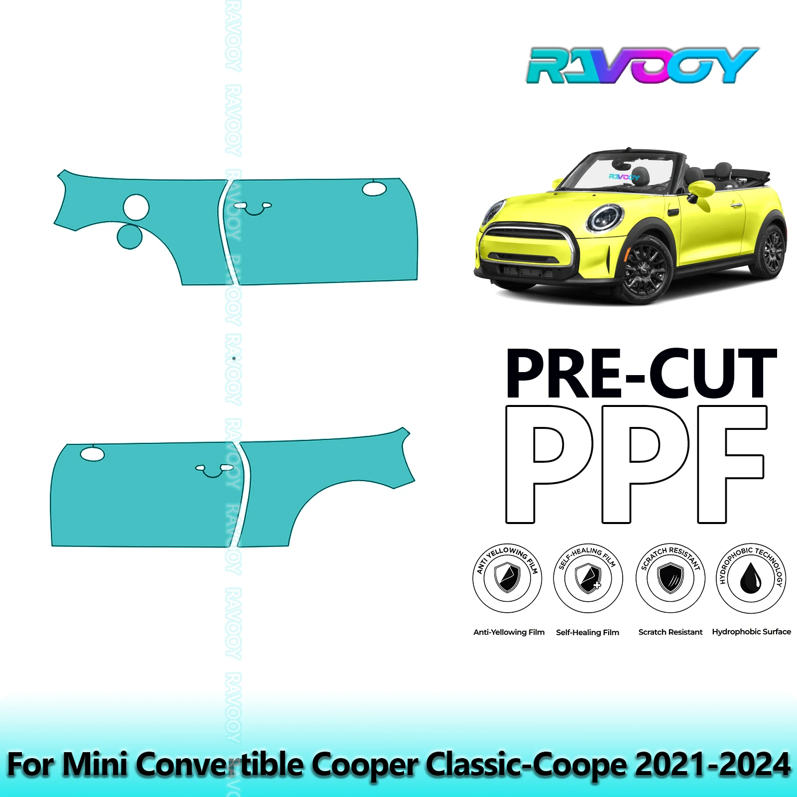 

For Mini Convertible Cooper Classic-Coope 2021-2024 8.5mil Pre-Cut PPF Door & A/B Pillar Kit TPU Paint Protection Film Set