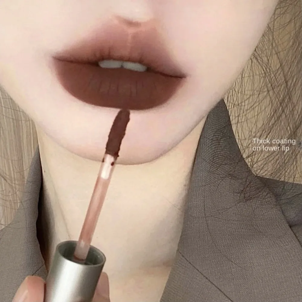 Non-Stick Cups Dark Brown Matte Lip Gloss Nude Brown Lips Portable Brown Lip Mud Lipsticks Lasting Waterproof