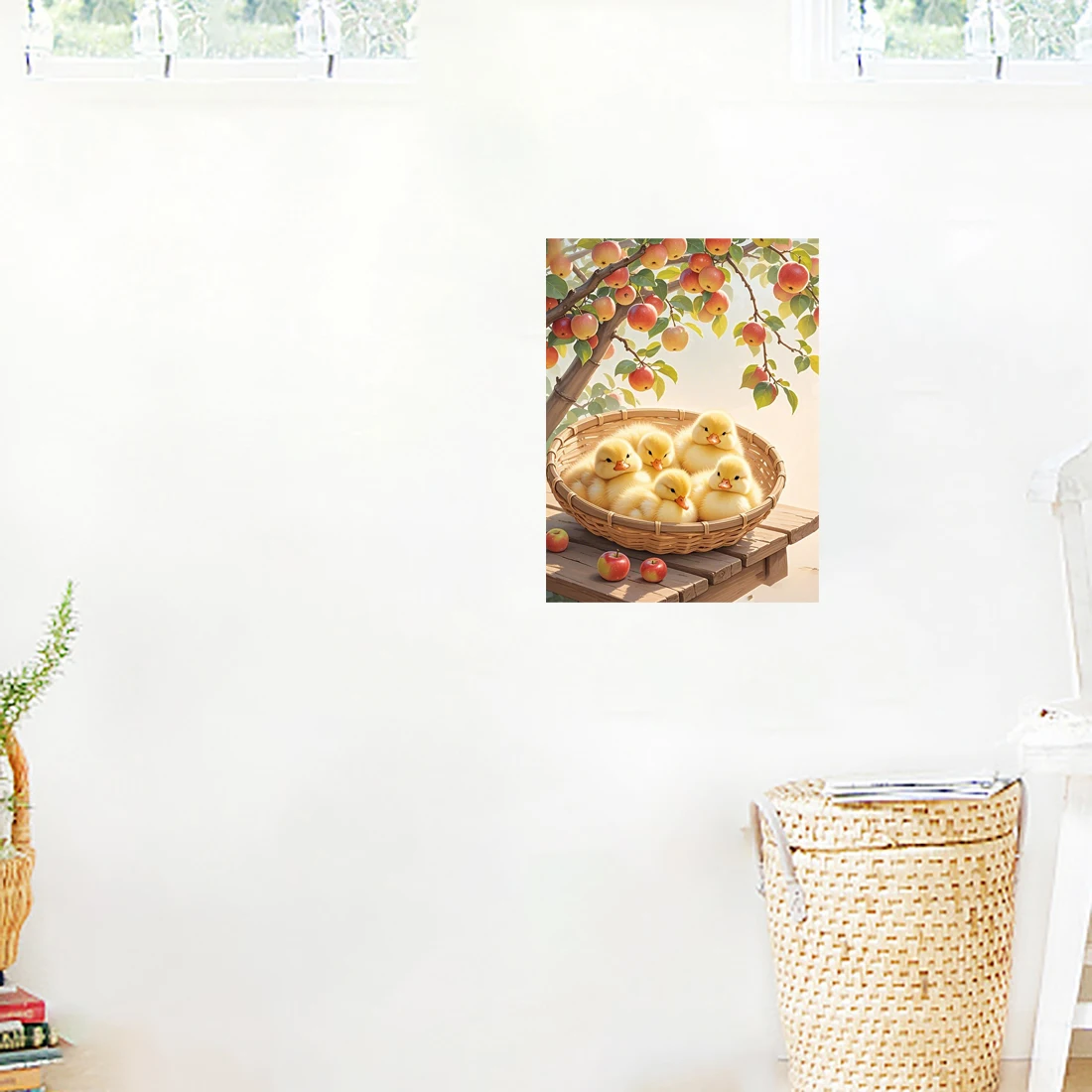 Three Ratels QHH173 little ducks in the bamboo basket under the tree Cartoon Wall Stickers For home decoration