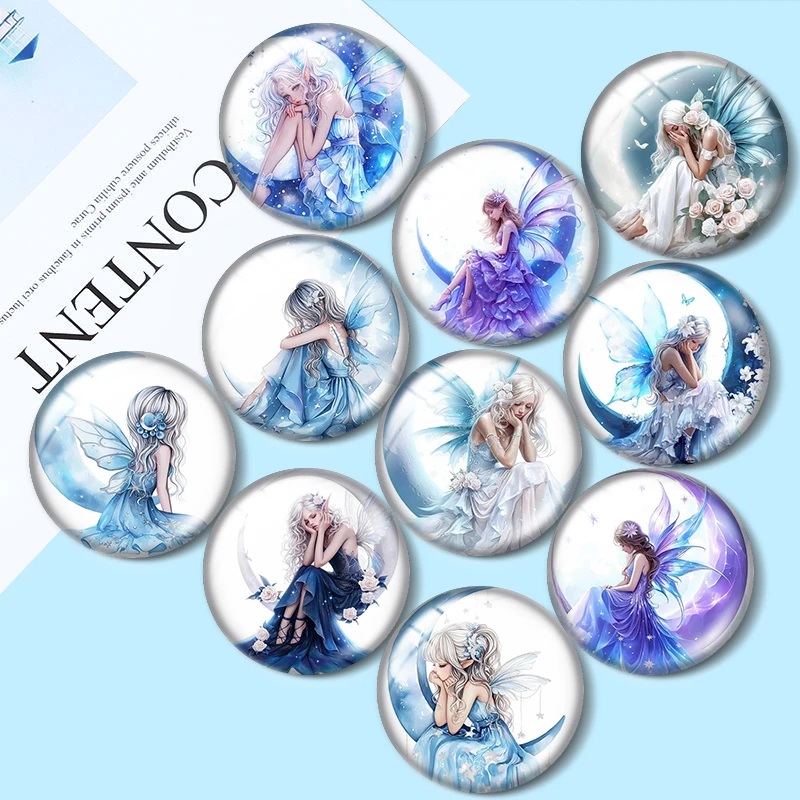 Moon Fairy DIY 10pcs 12 มม./16 มม./18 มม./30 มม.ภาพแก้ว Cabochon 25 มม.Demo แบนผลการค้นหา