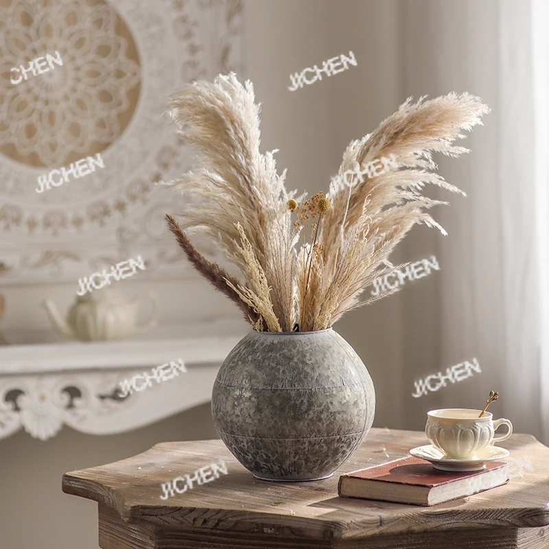 

Vintage Globe-Shaped Iron Vase, Weathered Metallic Gray, Lightweight Decorative Sphere Planter, Rustic Modern Home Garden Decor