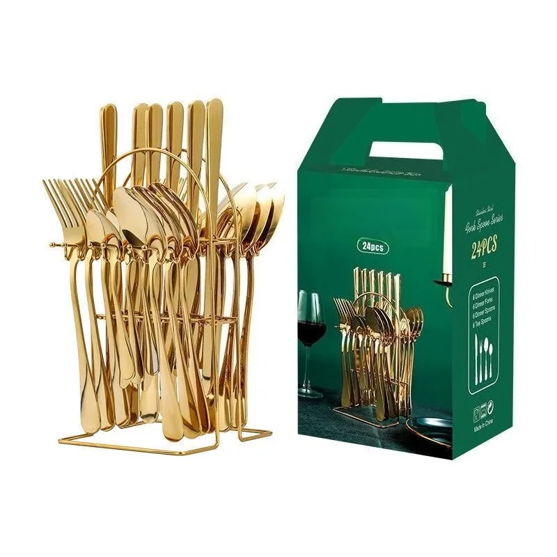 Stainless Steel Tableware 24-piece Set 1010 Western Food Four Main Pieces Tableware Rack Gift Box Set