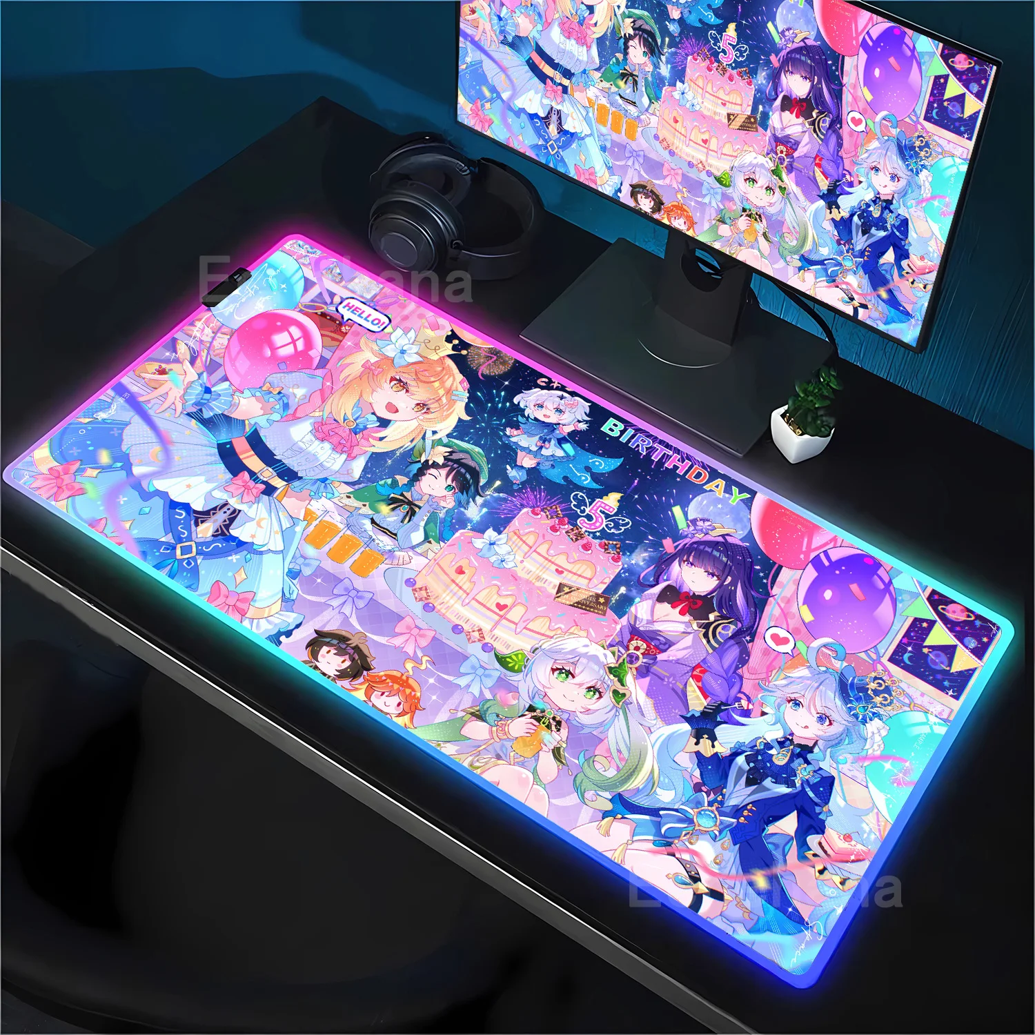 

RGB Genshin Impact Mousepad Raiden Shogun Anime sexy girl Pc Game offices Keyboard Mouse Pad LED Lighting Rubber Gaming Mausepad