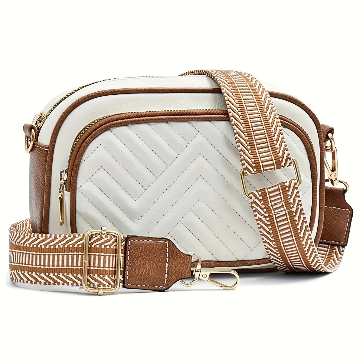 

New embroidered checkered crossbody bag, retro and trendy small square bag, color-blocked woven strap single-shoulder bag