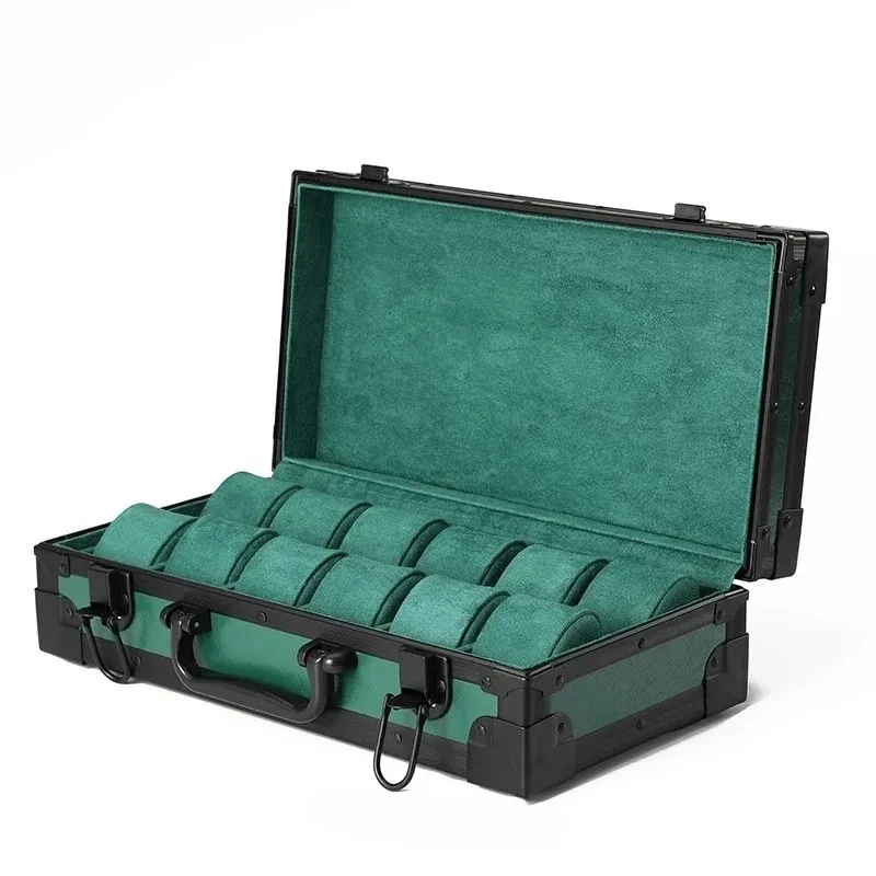 AWSC-A2 Luxury Men's 12-Slot Aluminum Alloy Watch Boxes Organizer Suitcases Case Storage for Travel and Gift