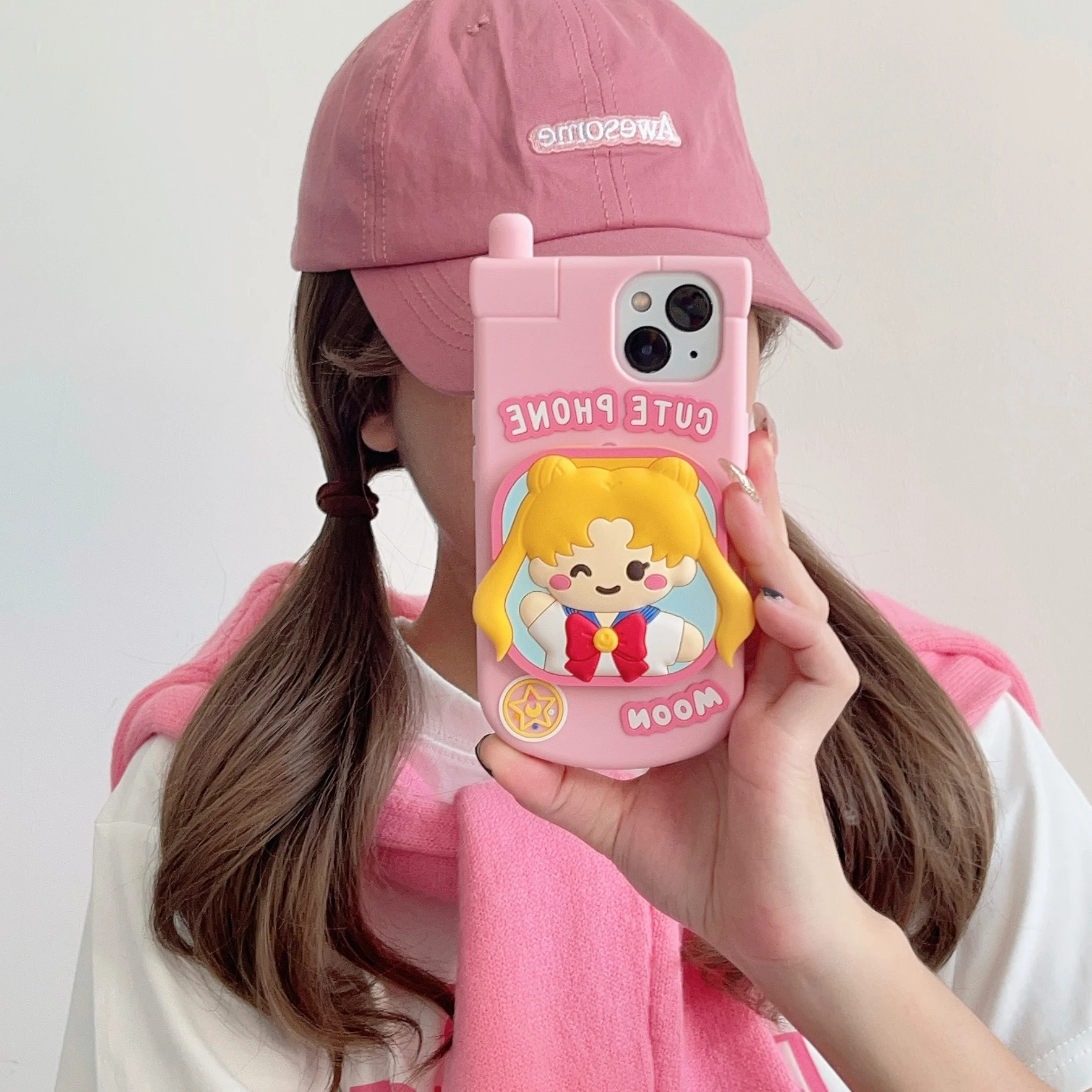 

Cartoon Phone Case for Iphone 15 14 13 12 Pro Max 3D INS Cute Girly Heart Makeup Flip Mirror Full Coverage Phone Cover