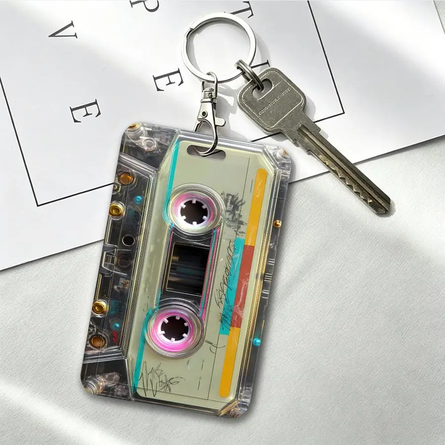 Cover Case 1Pc Card Holder Retractable Credit Card Holders Holders Child Bus with lanyard Badge Bank ID Unique Cassette Tape
