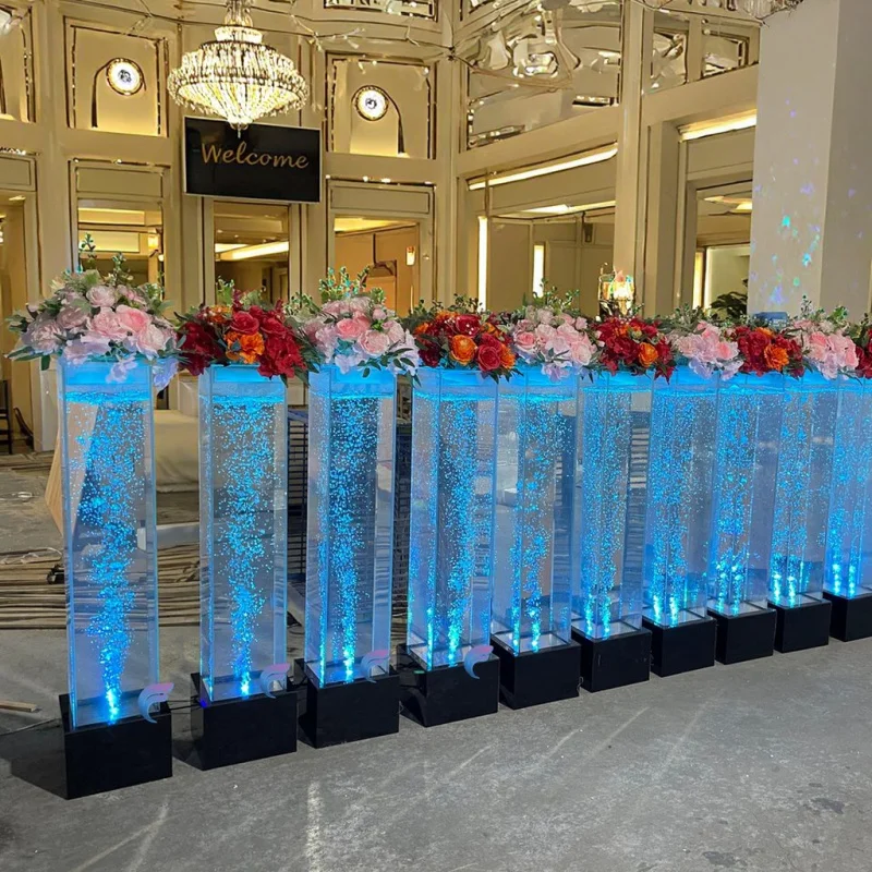 カスタム水槽装飾ウェディングフラワー スタンドウェルカムコラムランプ
