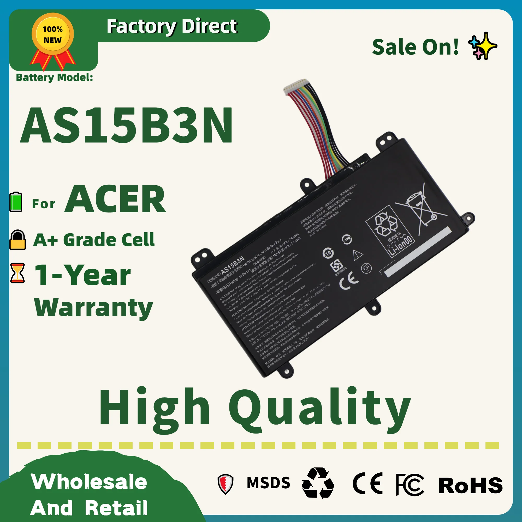 Factory Direct! AS15B3N Laptop Battery for Acer Predator 17 15 G9-591-713C 17 G9-792-72S6 Predator 21X GX21-71 17X GX-79 G5-79