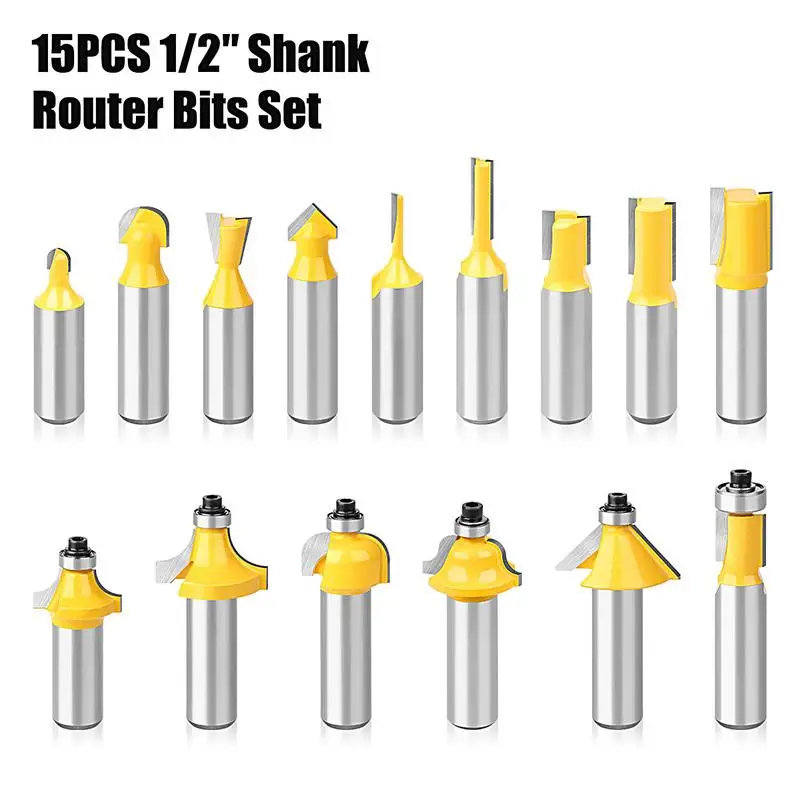 Router Bit Set 15X Grooving Router Bits 1/2 Inch Shank Carving Router Bit For Professional Woodworker And Beginner