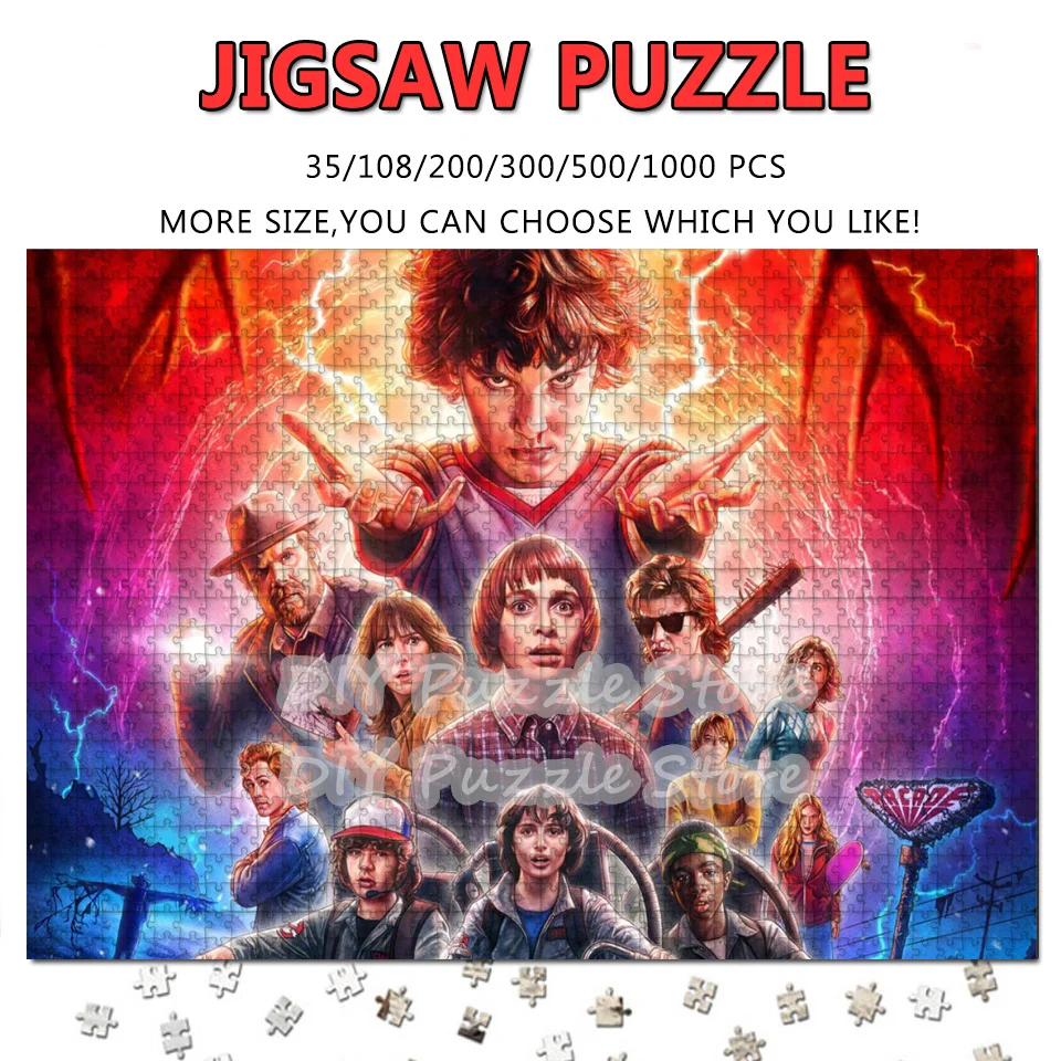 108/200/300/500/1000/1500 Pieces Stranger Things Series Print Puzzle Horror Tv Show Characters Puzzle Jigsaw Intelligence Toys