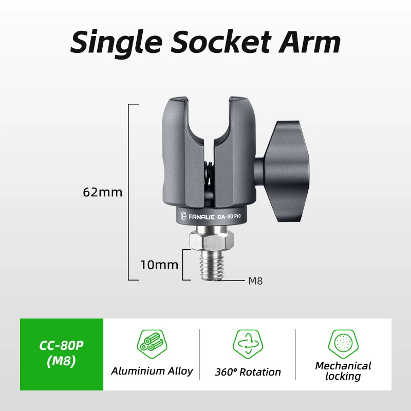 FANAUE Sockel-Schwenkarm, kompatibel mit 2,5 cm Kugelhalterung mit M6/M8/M10/1/4 Zoll Schraube/25 mm Kugel für Fahrrad- und Motorradkamera