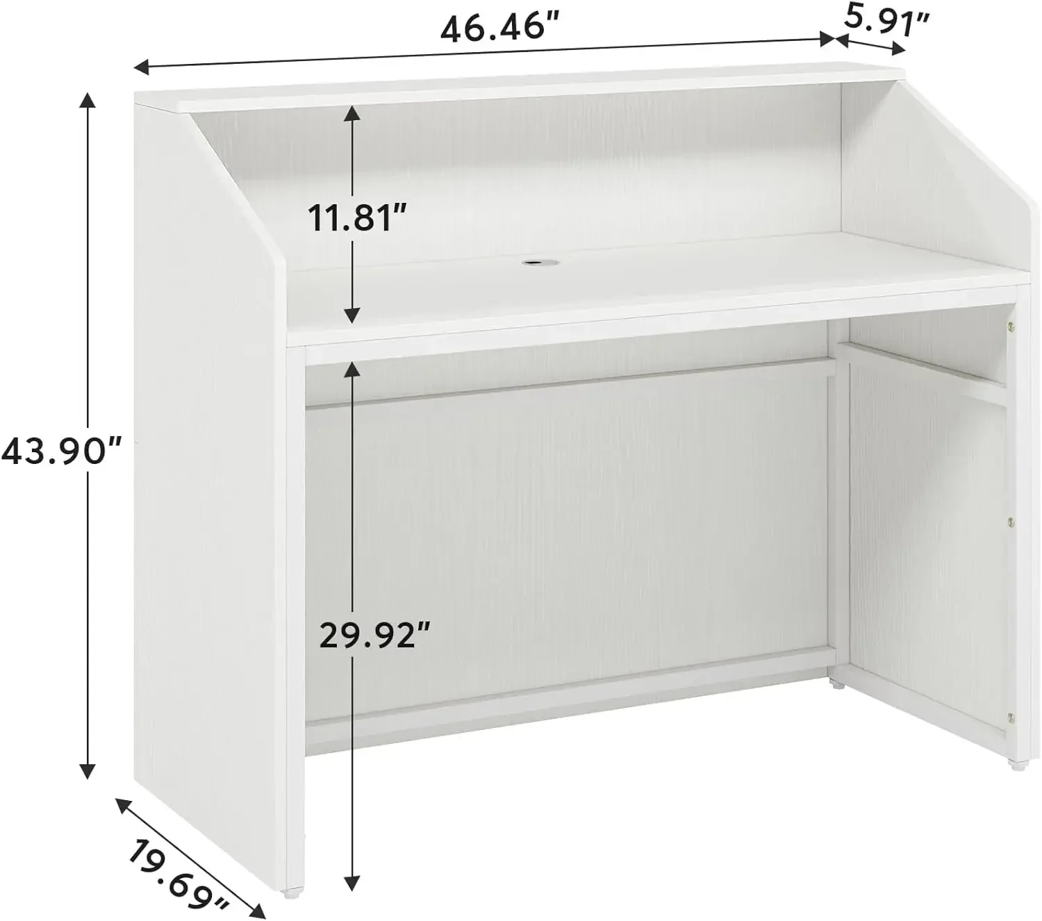 Reception Desk with Counter, Modern Front Desk Reception Room Table with Cable Grommet,47 inch Retail Counter for Checkout,White