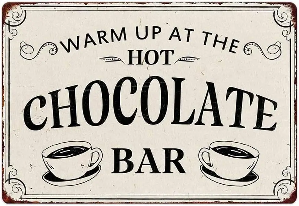 Warm Up At The Hot Chocolate Bar Metal Tin Sign Vintage Decoration Crafts Sign For Home Kitchen Farmhouse Coffee Bar Cafe Inspir