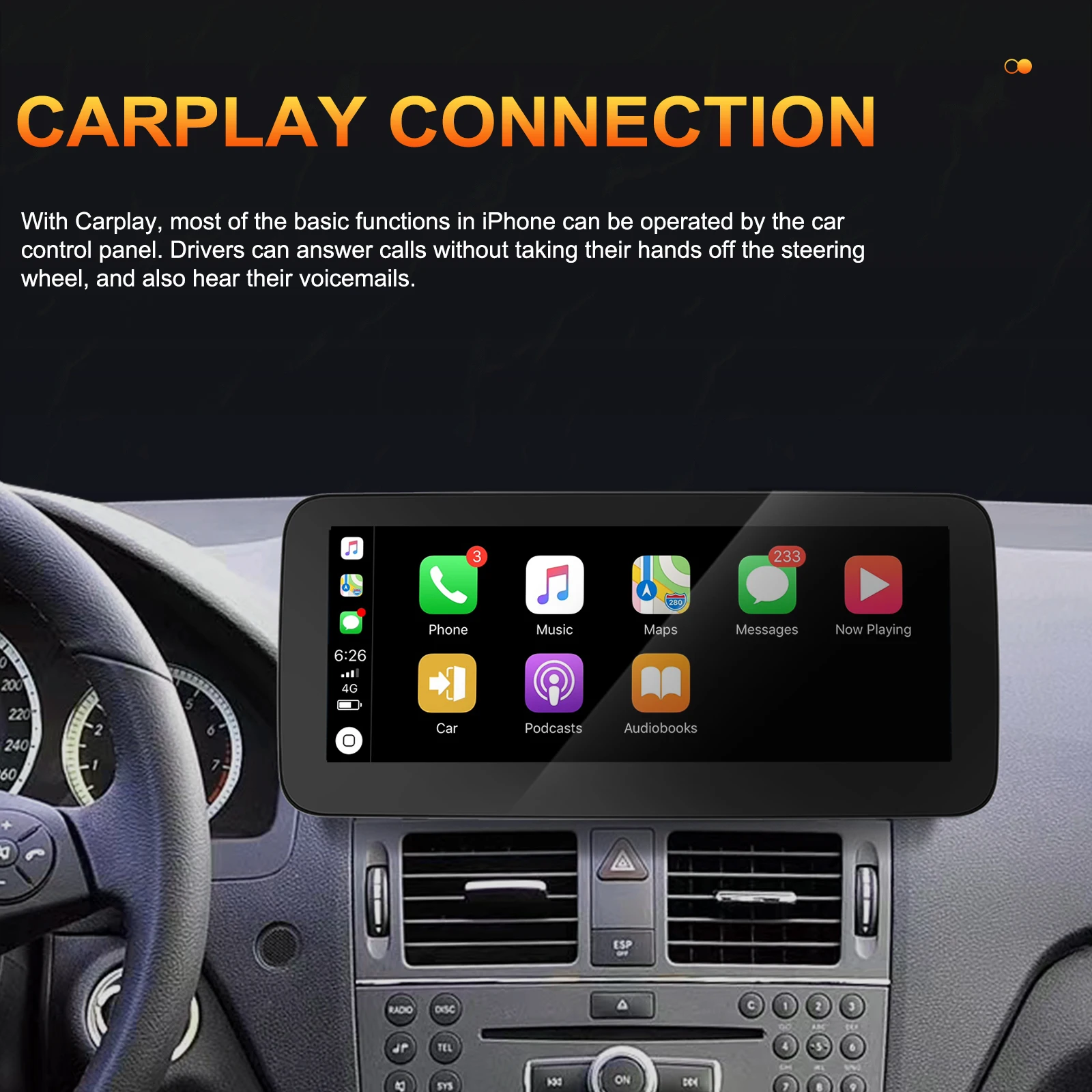 Podofo Android 8Core 4+64G Car Radio 10.25”For NTG4.0 Benz C-class W204 2008-2012 WIFI GPS Carplay autoradio Dual System