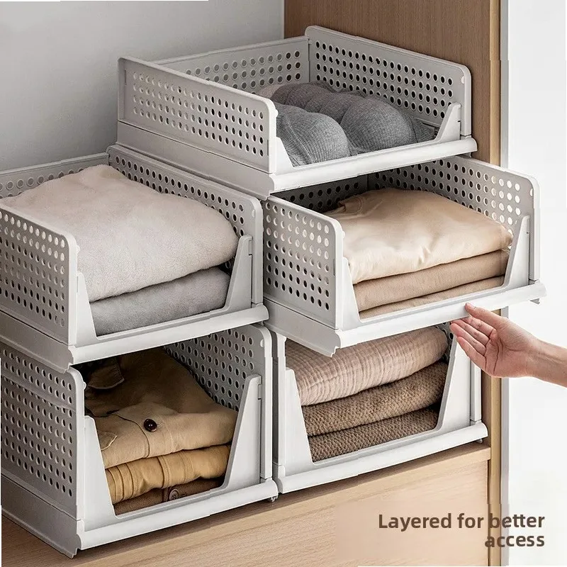Freestanding Stackable Drawer Storage Basket with Sliding Shelves for Organizing Home, Customizable Layered Design