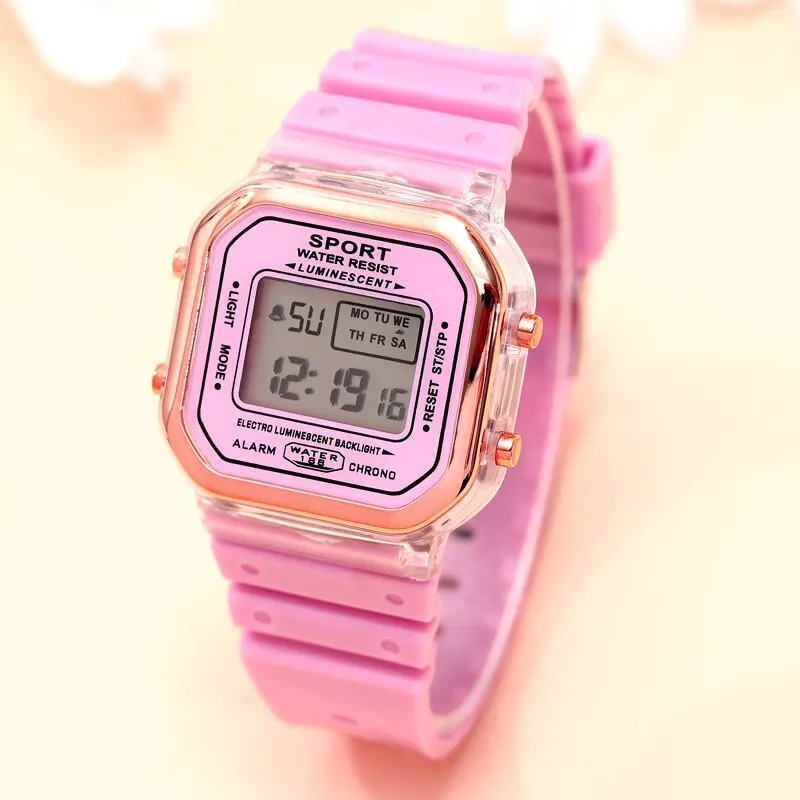 New Fashion Digital Student Transparent Electronic Watch Candy Multicolor LED Women Men Sports Waterproof Watches Clock Gift