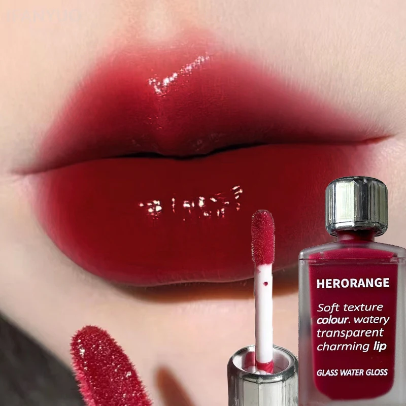 Brillo de labios rojo brillante transparente, lápiz labial líquido de gelatina de espejo, hidratante, tinte de labios duradero, cosméticos para manchas