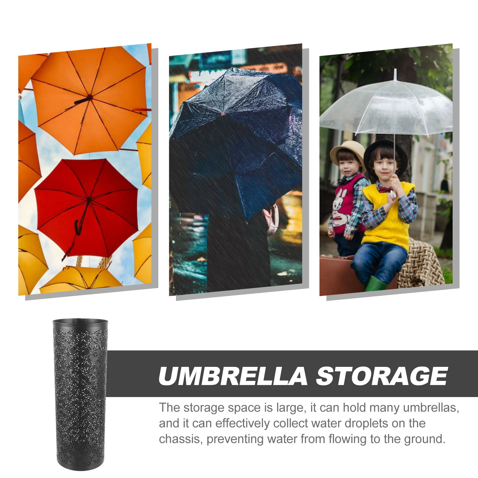 

Umbrella Bucket Heavy Duty Iron Holder Container Round Black for Big Umbrellas Storage Stand Home Office Use Metal