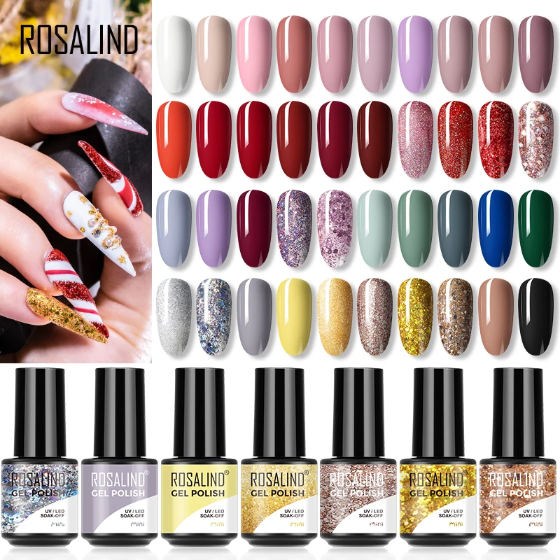 Rosalind-ミニマニキュアジェル、ブライトビューティ、トップベースコート、UV LEDランプ、ハイブリッドバーニッシュ、半永久的、カラフルなネイルアート