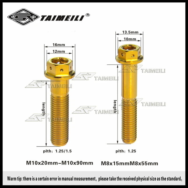 TAIMEILI GR5 Titanium Bolt Flange Head Hexagonal Gold M10/M8x15-70mm Motorcycle Repair Screw Transformation Screw