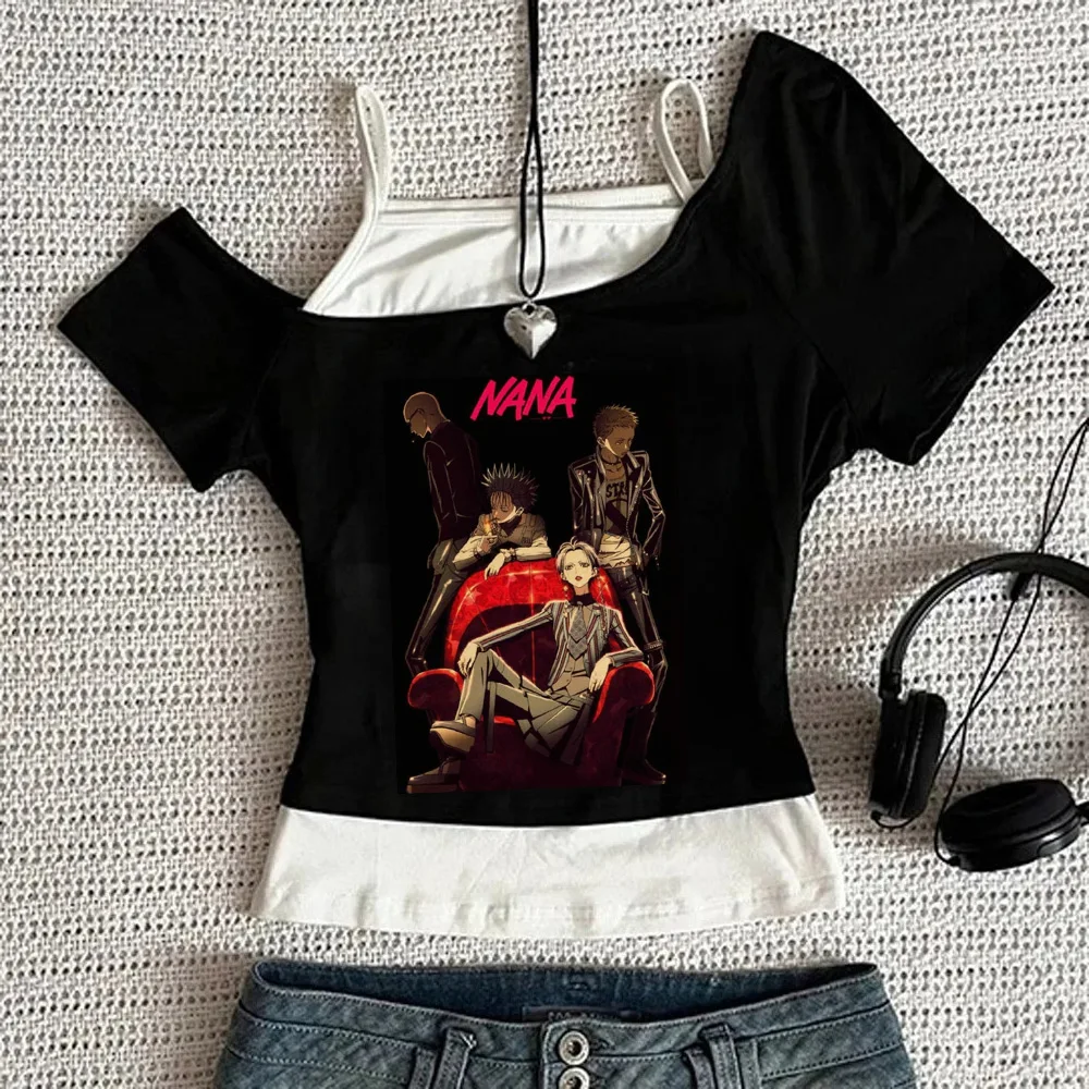 Summer Japanese Anime T-shirts Nana Osaki T-Shirt Black Stones Manga Crop Top Graphic Tee Shirt Funny Clothes for Women