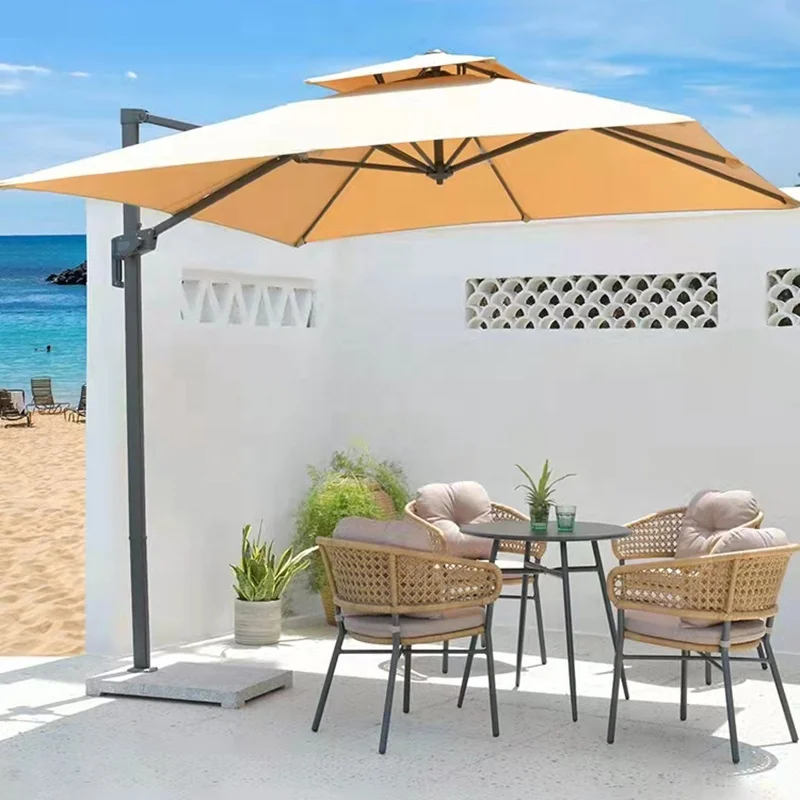Sombrilla romana voladiza para restaurante, Anti-UV, barata, para exteriores, grande, con luces solares