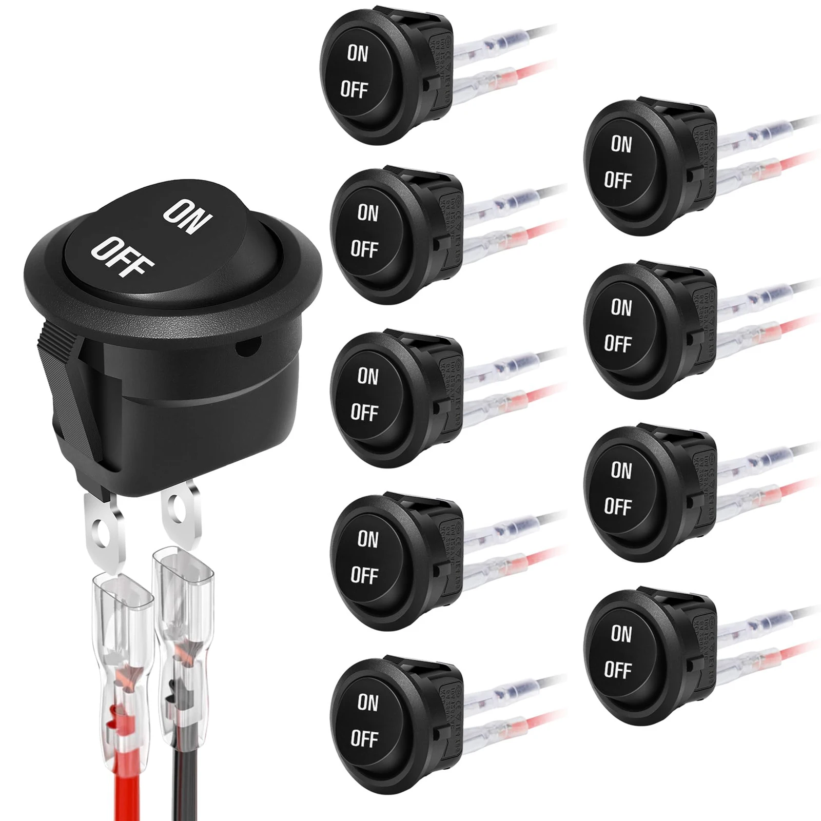5PCS Round Rocker Switch ON Off SPST 20mm Mini Toggle Switch 12V for Car Automotive RV 2 Pin Switch 120V Wired KCD1