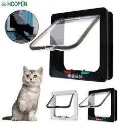 Dog Cat Flap Door With 4 Way Lock Security Flap Door For Dog Cat Kitten Cat Puppy Safety Gate ABS Plastic Small Pet Supplies