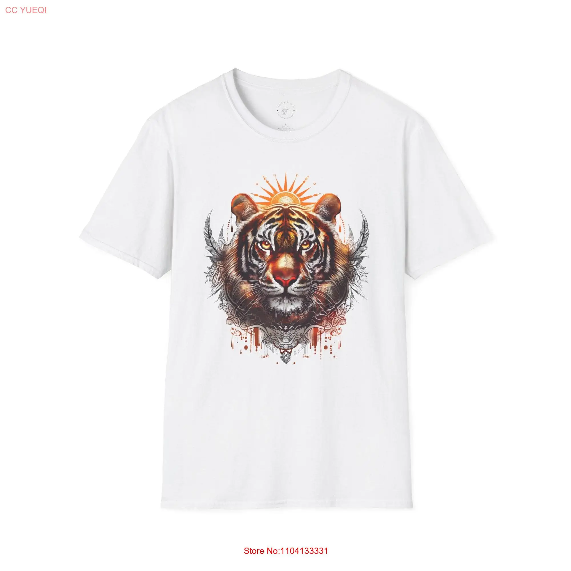 Softstyle T Shirt Tiger Sun Jungle India drawing artwork XS S M L XL 2XL 3XL 4XL 5XL long or short sleeves