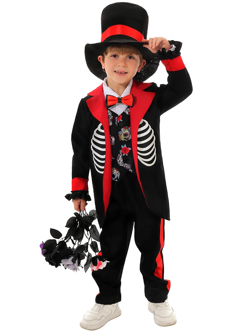 Boys Mexican Day of the Dead Scary Zombie Skeleton Costume Flower Fairy Ghost Bride Cosplay Halloween Party Dress Up