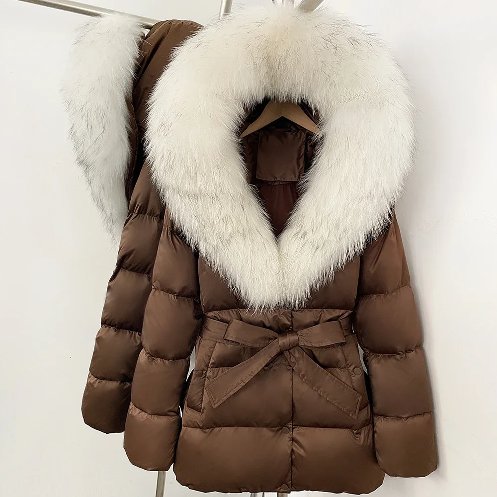 OFTBUY Gilet mit flauschigem Echtpelz, Daunenmantel, neue warme Winterkleidung für Damen, Kapuzenjacke mit echtem Waschbärpelzbesatz, Damenjacke – Detail 11