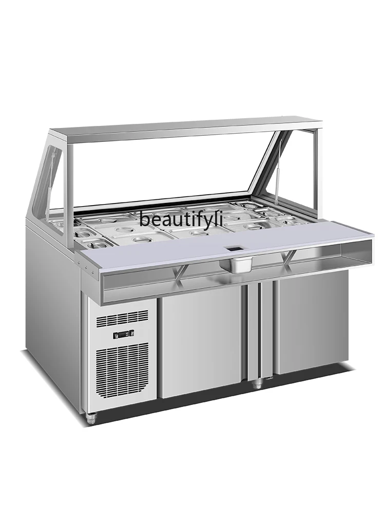 Commercial Pizza Refrigerated Fresh Cabinet Sauce Scattering Granules Freezer Refrigerator Display Cabinet