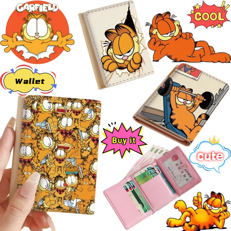 

New Garfield 3 Folding Wallet High-value Cartoon Printed Large-capacity Portable Men's and Women's Snaps Multi-function ID Bag