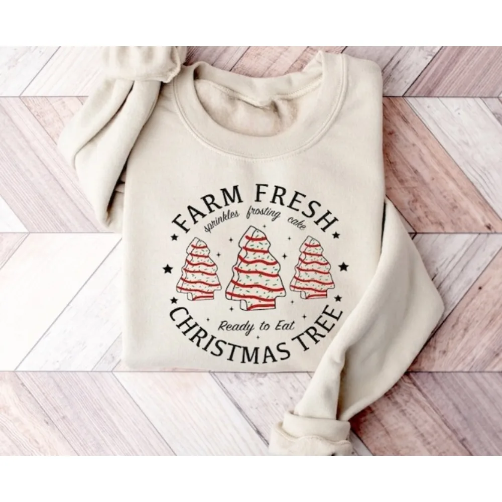 

Farm Fresh Christmas Tree Cakes Hoodie Christmas Cake Sweatshirt Christmas Tree Farm Pullover Long Sleeve Sweatshirt Hoodie