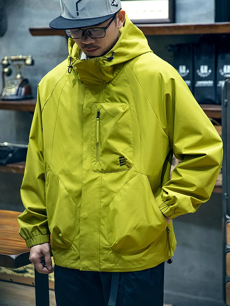Loose Men's Hooded Jacket Outdoor Windproof Autumn Spring Fashion Workwear Jacket American Functional Style Polyester Fiber