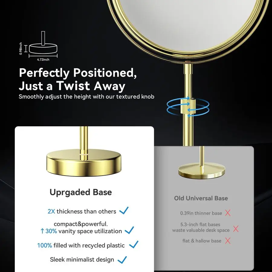 Height Adjustable 1519 Tall Table Mirror, 1X 10X Magnifying Mirror Double Sided for MakeupampShaving, Desk Vanity Mirror Tableto