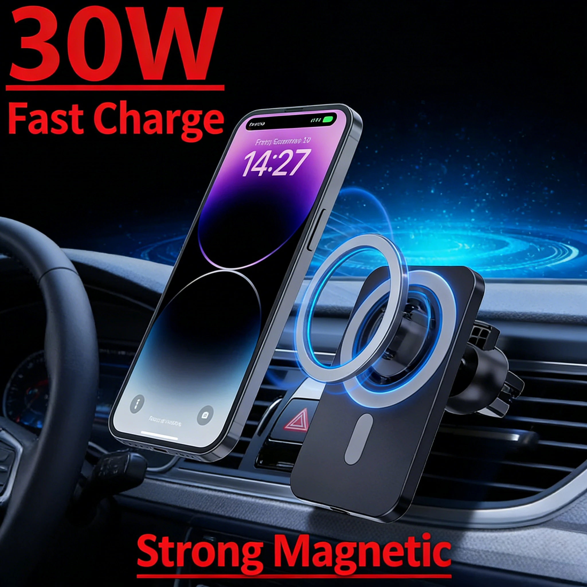 

Беспроводное автомобильное зарядное устройство 30 Вт MagSafe для быстрой зарядки iPhone 17 16 15 Pro Max, Samsung, Xiaomi, магнитный держатель для телефона на воздуховод, устойчивый