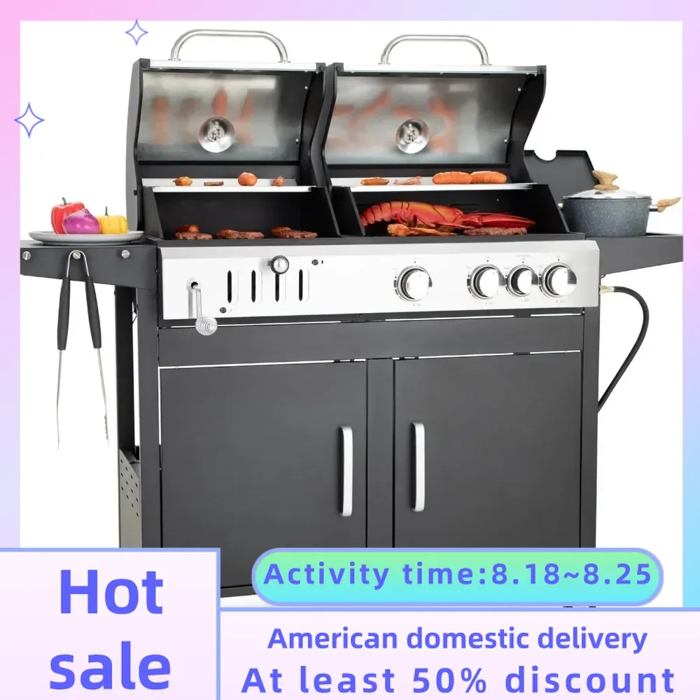 

Propane Gas Grill and Charcoal Grill Combo With Side Burner & Porcelain-Enameled Cast Iron Grate Boning Knife Cookware Bbq Tools