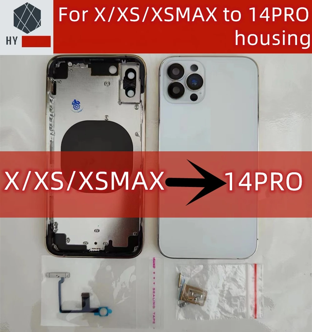 For X/XS/XSMAX Like 14 Pro Housing X Up To 13 Pro Housing XS To 14 Pro Back DIY Back Cover Housing Battery Middle Frame Replacem