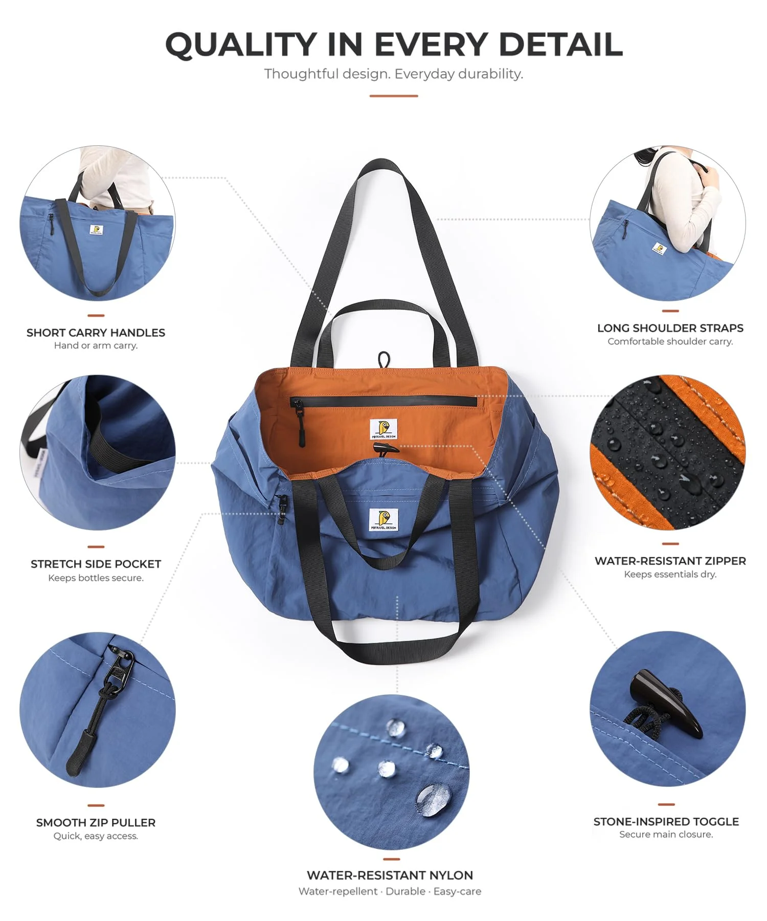 Reversible Reise-Einkaufstasche, großes Fassungsvermögen, faltbar, zum Handgepäck, Reisetasche, Segeltuch, Schultergepäck, Verpackungstasche für Damen und Herren – Detail 5