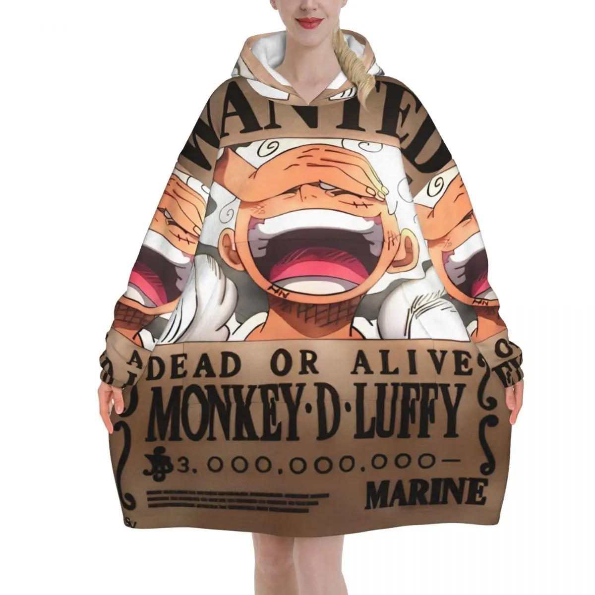 Oversized One Piece Anime Manga Luffy Wearable Deken Cadeaus voor Vrouwen Mannen Ultrasoft Pluche Warm Sweatshirt Dekens Met Zak