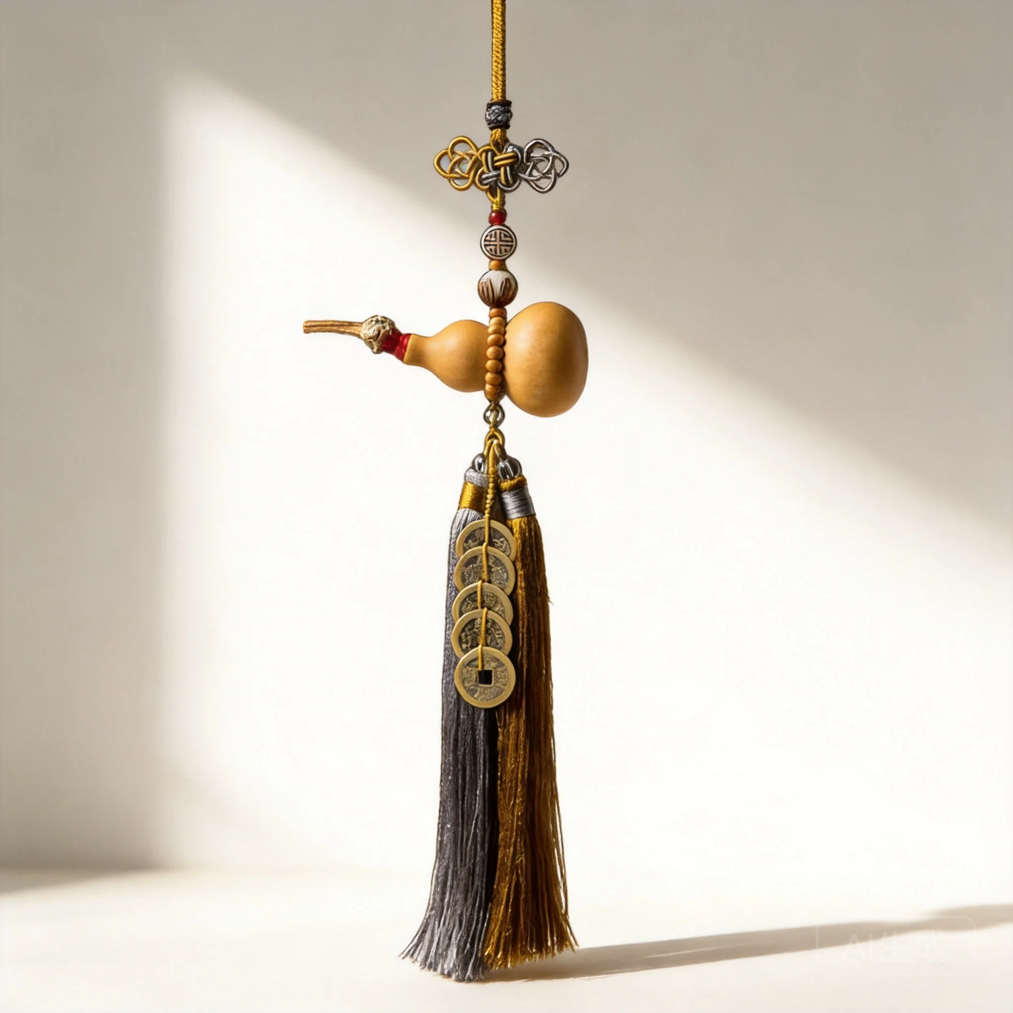 Car Hanging Ornament Natural Gourd With Five Emperor Coins Rearview Mirror Decor For Men Women Auto Interior Pendant With Tassel