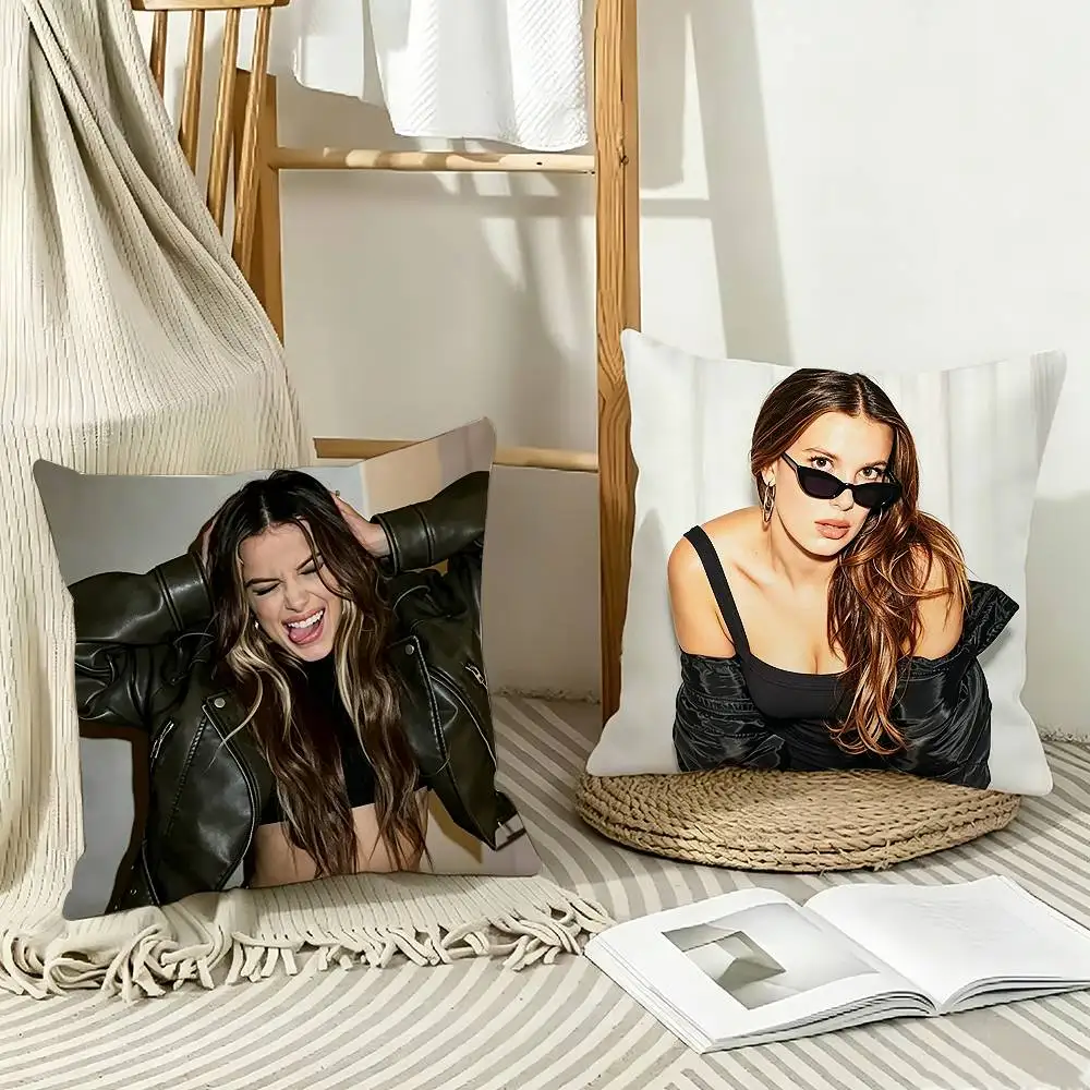 Young Star Millie Bobby Brown   Pillow Case Pattern Printed Pillowcase For Living Room Sofa Cushion Cover