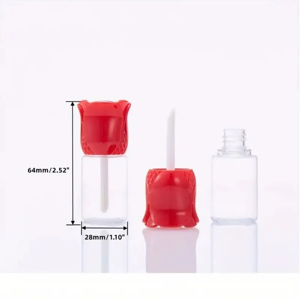 DIY 10 ML Lip Gloss Tube With Brush Rose Shape Sample Storage Lip Oil Container Modern Red Gold Rose Lipstick Tube Makeup Tool