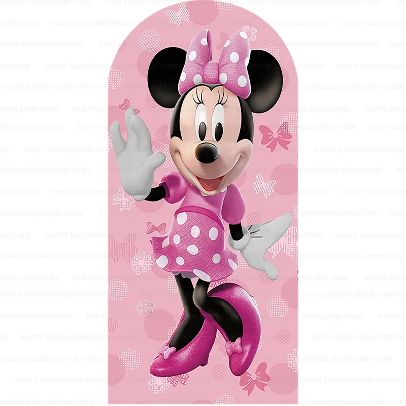 Disney Minnie Pink Bowtie Baby Shower Cartoon Arch Backdrop Mouse Princess Castle Birthday Party Photography Background Decor