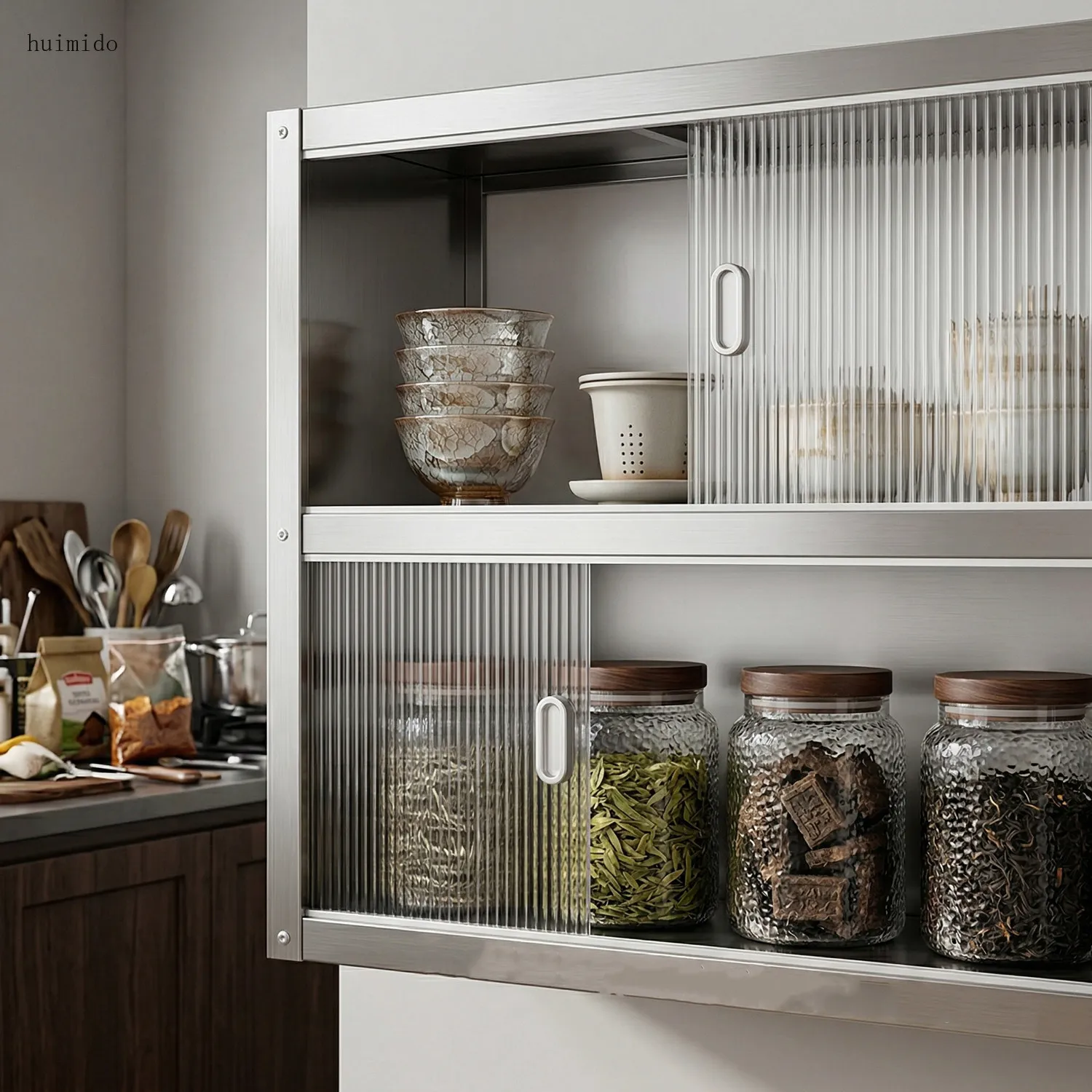 Kitchen stainless steel wall-mounted cabinet wall-mounted sliding door cabinet dust-proof hanger wall storage rack belt