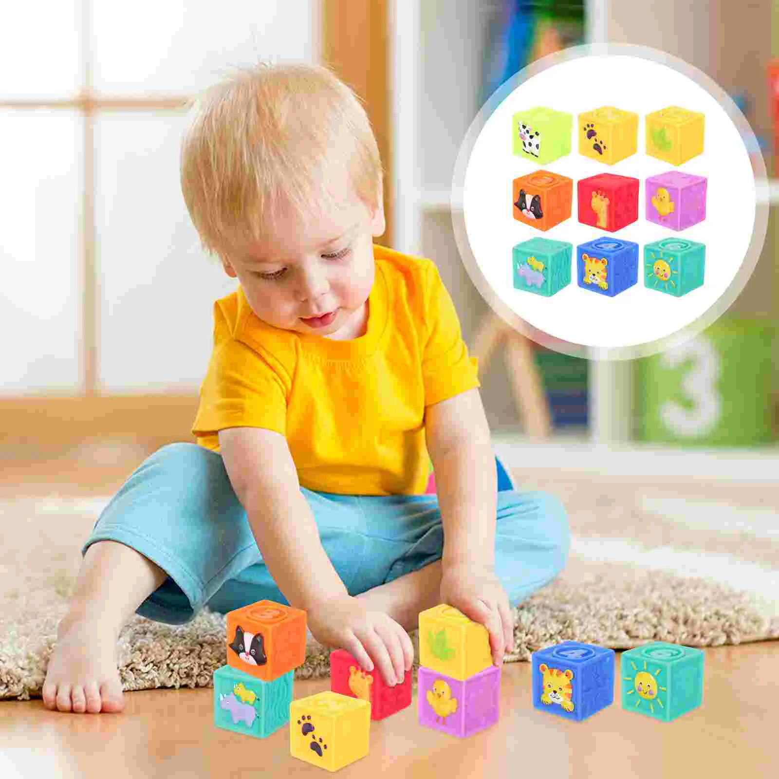 9 Pcs Soft Rubber Building Blocks Early Educational Toys Kids Stacking Baby for Shower Consistent Size Pvc